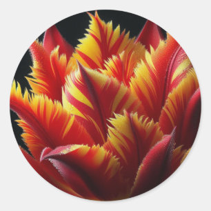 Papegaai Tulp Bloemen Rood en Geel Ronde Sticker