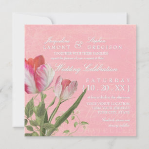 Papegaai Tulp Botanische Vintage Elegante bruiloft Kaart