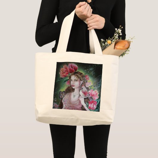 Papegaai tulp fee grote canvas tas (Voorkant (product))