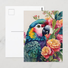 Papegaai Waterverf Bloemen Multicolor Art Briefkaart