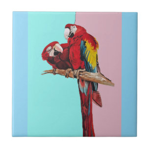 Papegaai Waterverf Roze Geel Babyblauw Ara Tegeltje
