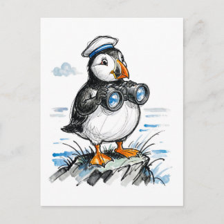 Papegaaiduiker Verkenning Horizon met Kijker Inkt Briefkaart