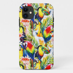 Papegaaien en palmenbladeren iPhone 11 hoesje