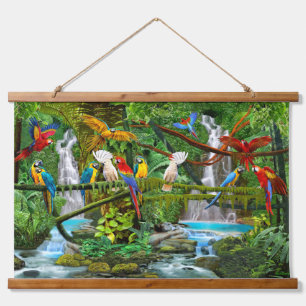 Papegaaien in het paradijs hangend wandkleed