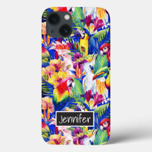 Papegaaien van de waterverf voegen Jouw naam toe iPhone 13 Hoesje