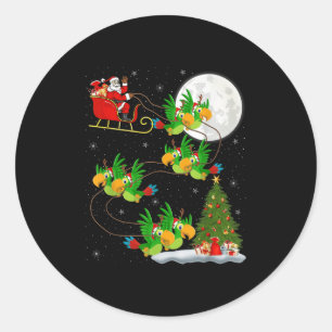 Papegaaien Vogel Santa Sleigh Vliegen Grappig Magi Ronde Sticker