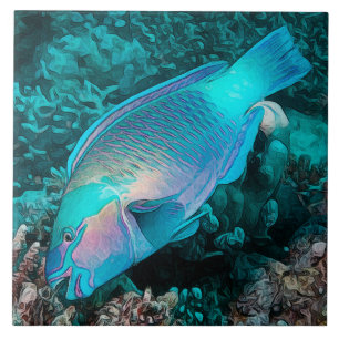 Papegaaivis Kleurrijk Koraalrif Oceaan Vis Tegeltje