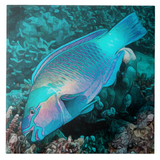 Papegaaivis Kleurrijk Koraalrif Oceaan Vis Tegeltje