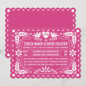Papel picado-achtige liefde voor roze festa bruilo kaart (Voorkant / Achterkant)
