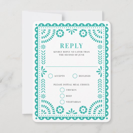 Papel Picado Aqua | Carte RSVP de réponse Mariage (Devant)