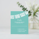 Papel Picado Aqua | Carte RSVP de réponse Mariage (Debout devant)