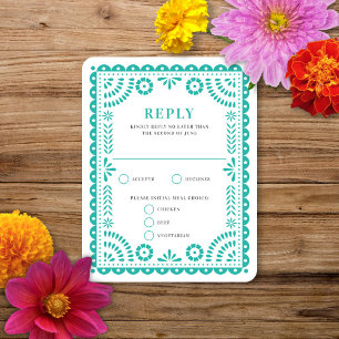 Papel Picado Aqua RSVP-kaart voor weduwenantwoor RSVP Kaartje
