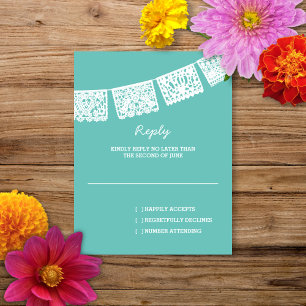 Papel Picado Aqua RSVP-kaart voor weduwenantwoor RSVP Kaartje