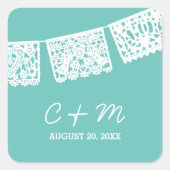 Papel Picado Aqua | Sticker Favor de mariage (Devant)