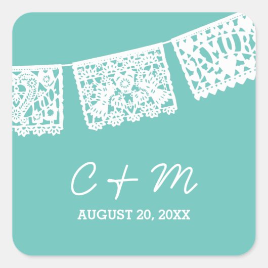 Papel Picado Aqua | Sticker Favor de mariage (Devant)