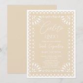 Papel Picado Baby shower Beige Invitation (Devant / Derrière)