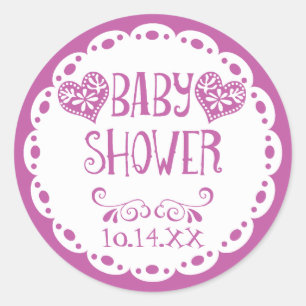 Papel Picado Baby shower Paarse Fiesta Envelop Ronde Sticker