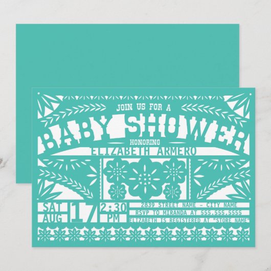 Papel Picado Baby shower Uitnodiging (Voorkant / Achterkant)