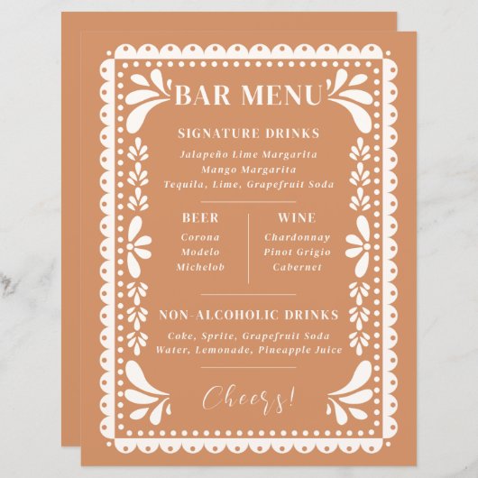 Papel Picado Bar Mariage Menu Thème mexicain moder (Devant / Derrière)