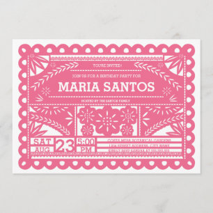 Papel Picado Birthday Party Invite - Roze Kaart