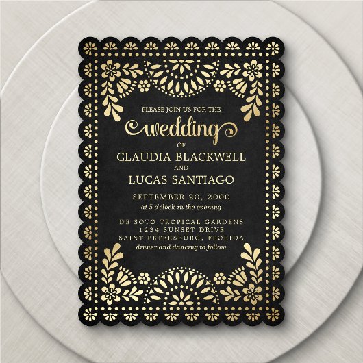 Papel Picado Black Wedding Kaart