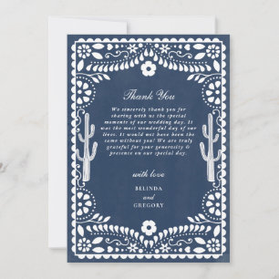 Papel Picado Boda Mexicaanse Rustieke Blauwe Huwel Bedankkaart
