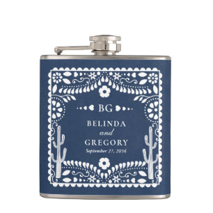 Papel Picado Boda Mexicaanse Rustieke Blauwe Huwel Heupfles