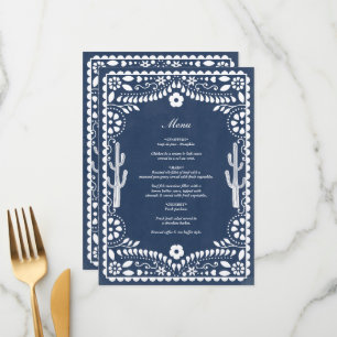 Papel Picado Boda Mexicaanse Rustieke Blauwe Huwel Menu