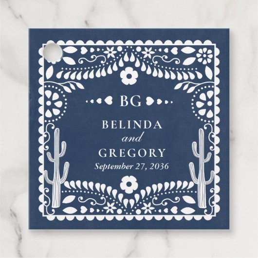 Papel Picado Boda Mexican Rustic Blue Wedding Bedankjes Labels (Voorkant)