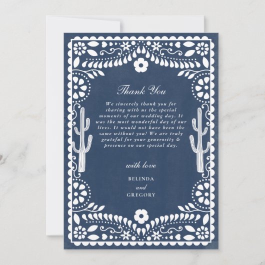 Papel Picado Boda Mexican Rustic Blue Wedding Bedankkaart (Voorkant)