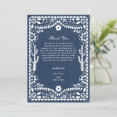 Papel Picado Boda Mexican Rustic Blue Wedding Bedankkaart (Staand voorkant)