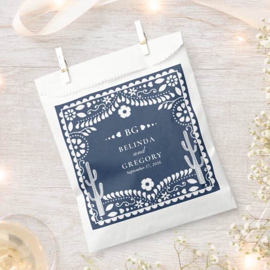 Papel Picado Boda Mexican Rustic Blue Wedding Bedankzakje (Geknipt)