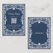 Papel Picado Boda Mexican Rustic Blue Wedding Informatiekaartje (Voorkant / Achterkant)