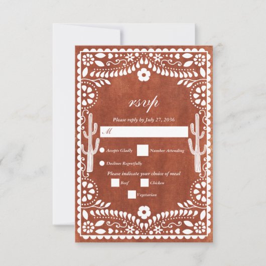 Papel Picado Boda Mexican Terracotta Brown Wedding RSVP Kaartje (Voorkant)
