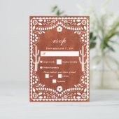 Papel Picado Boda Mexican Terracotta Brown Wedding RSVP Kaartje (Staand voorkant)