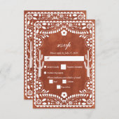 Papel Picado Boda Mexican Terracotta Brown Wedding RSVP Kaartje (Voorkant / Achterkant)