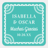 Papel Picado Bright Aqua Wedding Favor Sticker (Devant)