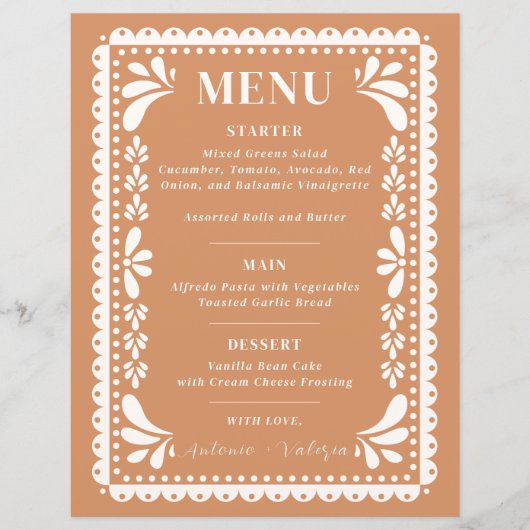 Papel Picado Bruiloft Menu Modern Mexicaans thema (Voorkant)