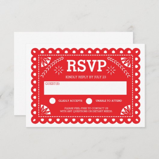 Papel Picado Bruiloft RSVP Rood (Voorkant / Achterkant)