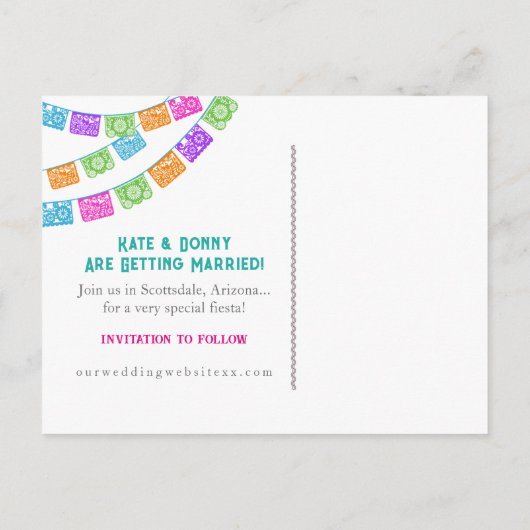 Papel Picado Bruiloft Save the Date briefkaart (Achterkant)