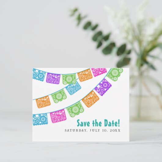 Papel Picado Bruiloft Save the Date briefkaart (Staand voorkant)