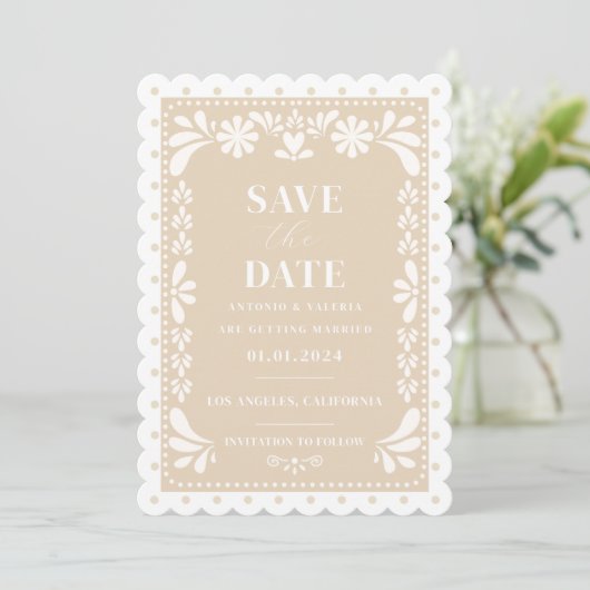 Papel Picado Bruiloft Save the Date Uitnodiging (Staand voorkant)
