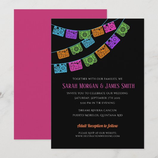 Papel Picado Destination Wedding Fiesta Kaart (Voorkant / Achterkant)