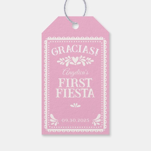 Papel Picado Eerste Verjaardag Fiesta Bedankt Fees Cadeaulabel (Achterkant)