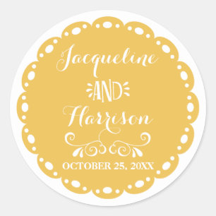Papel Picado Envelop Seal Yellow Fiesta Bruiloft Ronde Sticker