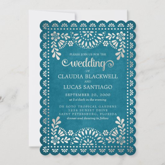 Papel Picado Faire-part de mariage Turquoise (Devant)