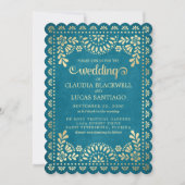 Papel Picado Faire-part de mariage Turquoise (Devant)