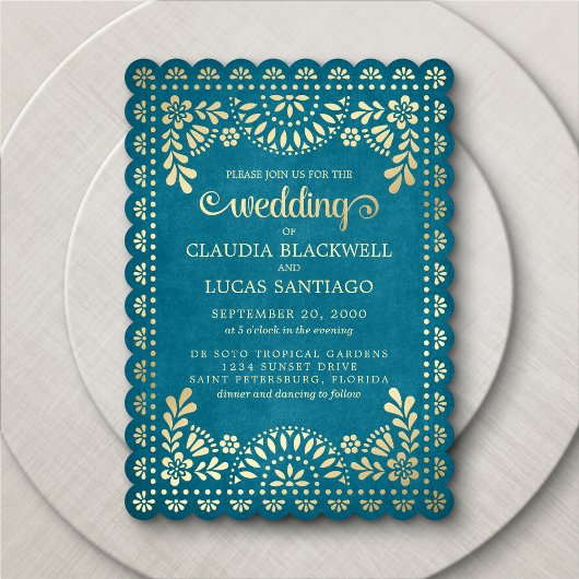 Papel Picado Faire-part de mariage Turquoise