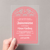 Papel Picado geïnspireerd roze Quinceanera Birthda Acryl Uitnodigingen (Insitu (Draagbaar))