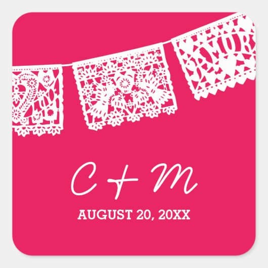 Papel Picado Hot Pink | Bruiloft gunst Sticker (Voorkant)